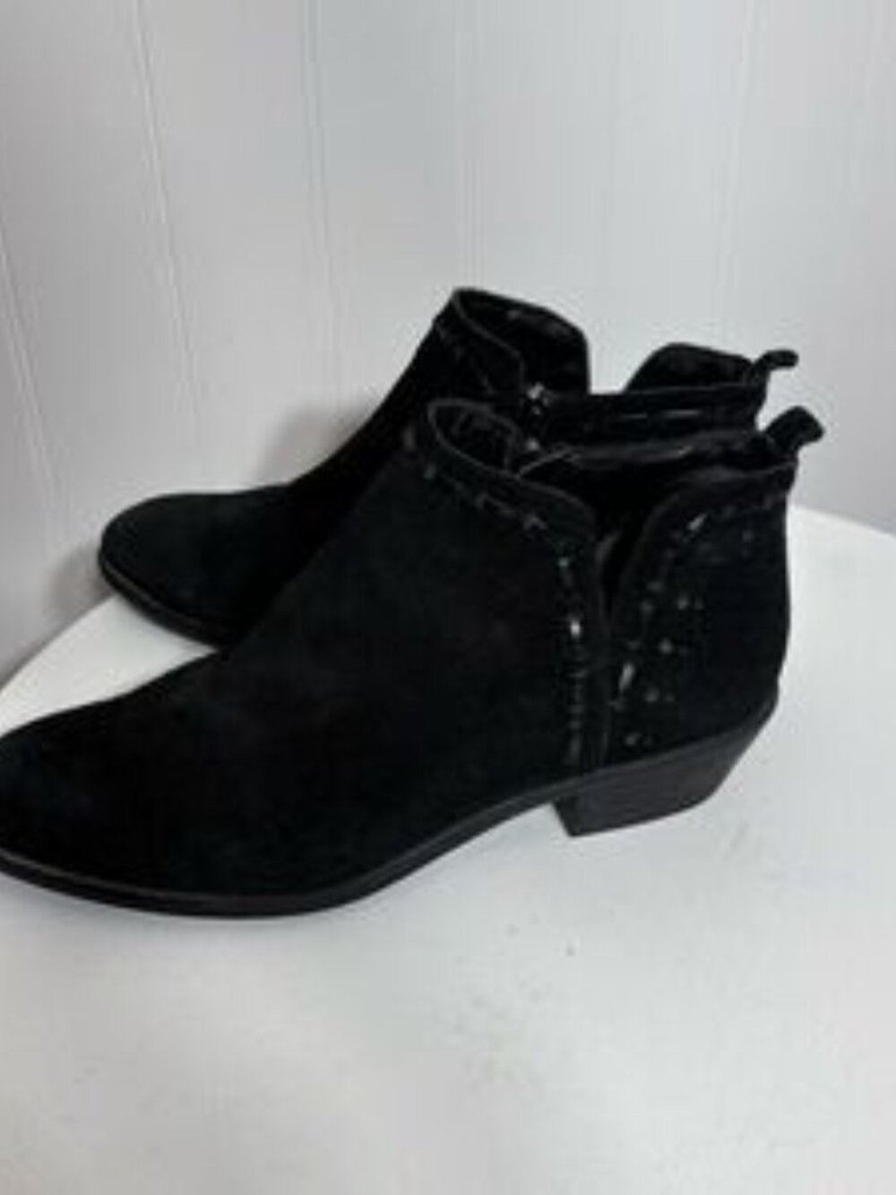 Franco Sarto Black Suede Ankle Boots Western Minimalist Boho Chic - Picture 4 of 6
